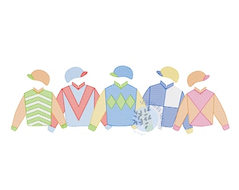 Horse Racing Jockeys Kentucky Derby Triple Crown Sketch Fill Machine Embroidery Design Instant Digital Download File 5", 5x7, 6x10