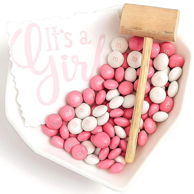 Gender Reveal Breakable Chocolate Heart | HUGE 6x6 gourmet Ghirardelli heart w/pink or blue candy | Pregnancy announcement | Baby Shower image 3