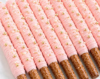 Gourmet Chocolate Covered Pretzel Rods | Baby Shower Dessert Table Treats | Elegant Party Favors | Birthday | Wedding | Celebrations