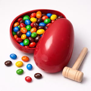 Red GREEK Easter ( Pascha ) Eggs Breakable Smash Chocolate -  oversized and filled w/ M&M’s. Comes individually wrapped w/ a hammer.