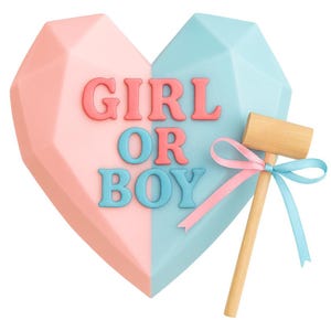 Corazón de chocolate rompible para revelar el sexo del bebé – Corazón rosa y azul para romper con martillo – Dulce oculto y mensaje personalizado – Recuerdo de fiesta