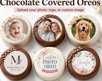 Oreos cubiertas de chocolate con foto personalizada, galletas personalizadas, Oreos con logo, Oreos de graduación, galletas para anunciar el nacimiento de un bebé, recuerdos para fiestas de cumpleaños.