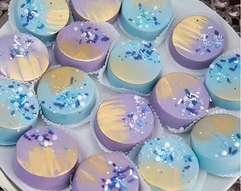 Oreos cubiertas de chocolate / Temática de sirenas / Bañadas tres veces a mano en chocolate gourmet Ghirardelli / Fiesta de sirenas / El precio incluye el envío