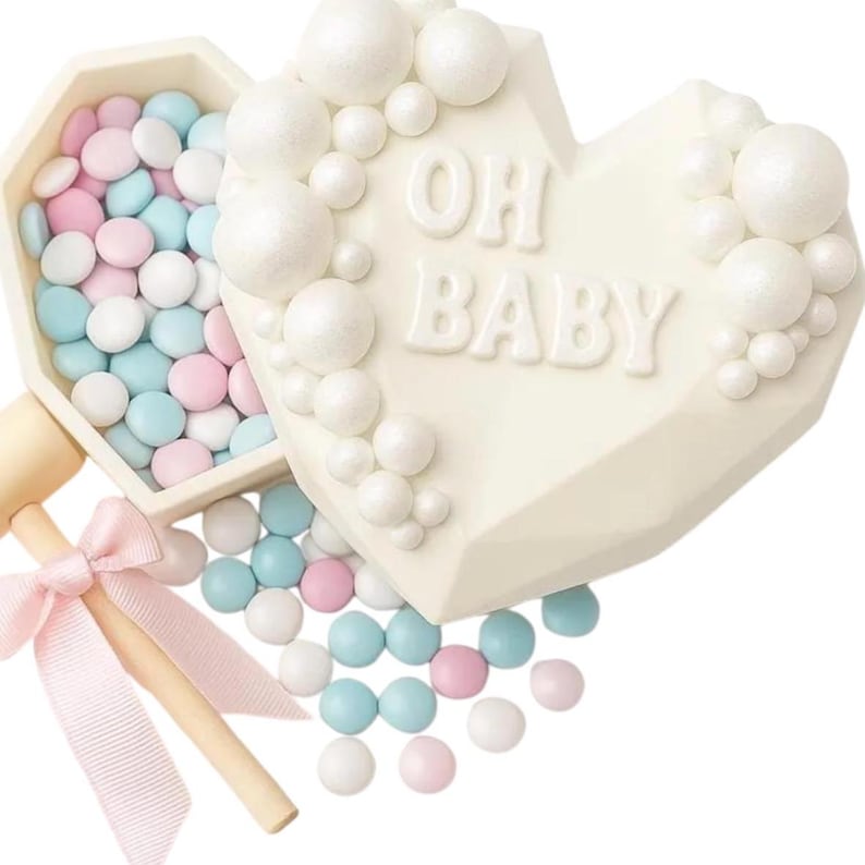 Gender Reveal Breakable Chocolate Heart | HUGE 6x6 gourmet Ghirardelli heart w/pink or blue candy | Pregnancy announcement | Baby Shower image 6