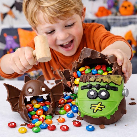 バラ売り可！ぷりっつ 2023 Halloweenセット☆ Chocolate Breakable Halloween Frankenstein Filled W/ Candy. Smash
