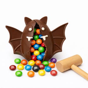 Chocolate Breakable Halloween Bat filled w/ candy. Wooden Hammer included. Hand painted w/ edible gold. TikToc & Insta trending! BESTSELLER image 2