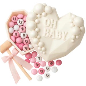 Gender Reveal Breakable Chocolate Heart | HUGE 6x6 gourmet Ghirardelli heart w/pink or blue candy | Pregnancy announcement | Baby Shower image 5