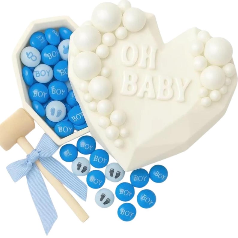 Gender Reveal Breakable Chocolate Heart | HUGE 6x6 gourmet Ghirardelli heart w/pink or blue candy | Pregnancy announcement | Baby Shower image 4