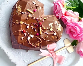 Mothers Day Breakable Heart ~ HUGE 6x6 gourmet Ghirardelli chocolate filled w/ TRUFFLES ~ Smash w/ hammer ~ add custom note! #1 on ETSY!!