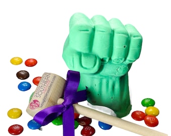 HULK (6 pk) chocolate breakable | BIG fist filled w/ candy | mallet | Gourmet Ghirardelli | Great party favor | personal piñata | Birthday