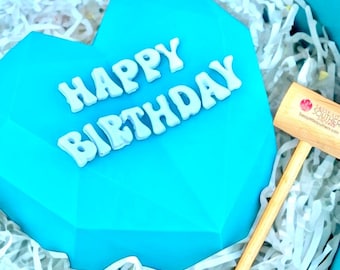 Birthday Breakable Chocolate Heart  |HUGE 6x6 gourmet Ghirardelli heart stuffed with candy of your choice | + hammer & custom note inside.