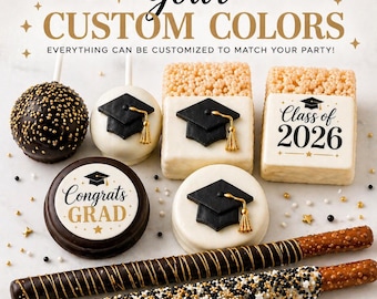 Graduation Party Pack, Class of 2026 Desserts, Graduation Treat Box, Chocolate Covered Oreos, Cake Pops, Rice Krispy Pops, Pretzel rods