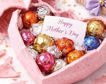 Mothers Day gourmet Ghirardelli Chocoate Breakable Heart - HUGE (6x6) and  filled w/ Lindor truffles. Break open with wooden mallet!!