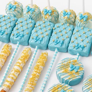 Assorted custom sweets party pack | Ghirardelli chocolate covered Oreos, pretzel rods, cake pops, & rice crispy pops | Treat Table items