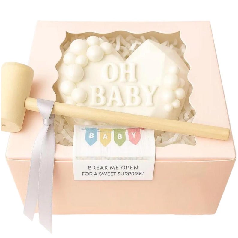 Gender Reveal Breakable Chocolate Heart | HUGE 6x6 gourmet Ghirardelli heart w/pink or blue candy | Pregnancy announcement | Baby Shower image 9