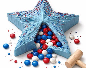 Fourth of July - Memoial Day Breakable chocolate star ~ HUGE 6x6 Ghirardelli chocolate star filled w/ R, W, & Blue MM’s. - ETSY Best Seller