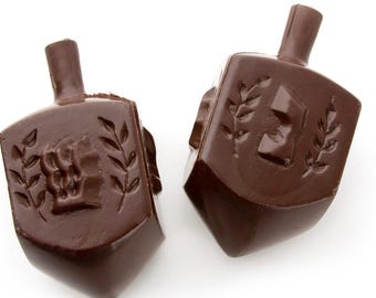 Chocolate Dreidels | Jewish treats for Hanukkah | Smash open w/  wooden mallet to reveal chocolate gelt and M&M's inside - Set of Two- LARGE