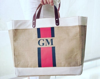 Custom Jute Bag, Beach Bag, Monogram Bag, Market Tote, Gift for Her, Market Tote Bag, Jute Tote bag, Christmas Gift, Burlap Bag, Bridesmaid