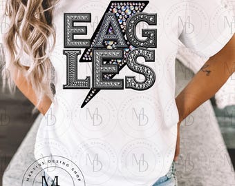 Eagles Faux Sequin Football Digital Design| Eagles Football Shirt | Eagles PNG, | Sublimation | Digital Download, Faux Rhinestone Embroidery