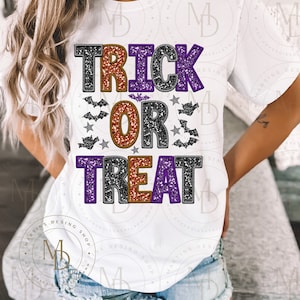 Glitter Trick or Treat png, Glitter spooky season png faux embroidery, faux sequins, faux glitter png, Bling Halloween png Glitter Halloween