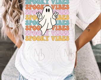 Spooky Vibes Ghost Designs, Digital Design, Sublimation Design, Halloween Shirt, Fall Shirt, Fall PNG, Halloween PNG, Ghost PNG