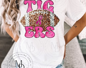 Tigers Pink Out Faux Sequin Football Digital Design| Tigers Pink Out Shirt | Tigers PNG, Popular, Trendy | Sublimation | Digital Download
