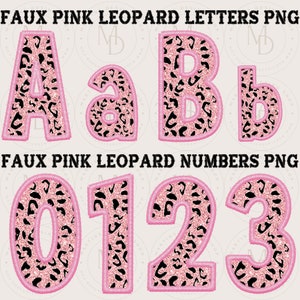 Pink Black Leopard faux embroidery Alpha Set png, Pink Leopard Alpha Set png, Popular Shirt Designs,Trendy Sublimation, Faux Embroidery Digi