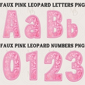 Pink Leopard faux embroidery Alpha Set png, Pink Leopard Alpha Set png, Popular Shirt Designs, Trendy Sublimation, Faux Embroidery Digital