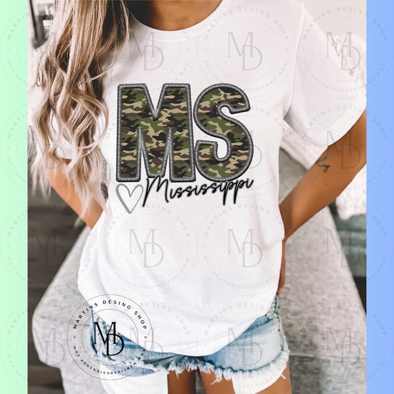 Camo Mississippi faux embroidery png, camo png, state png, Popular Shirt Designs, Trendy Sublimation, Digital Download, Mississippi Digital