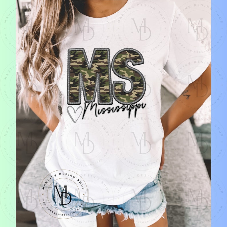 Camo Mississippi faux broderi png, camo png, delstat png, populära skjortdesigner, trendig sublimering, digital nedladdning, Mississippi digitalt bild 1