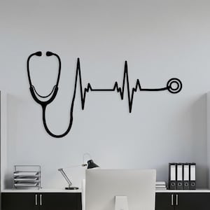 Metallväggdekor med stetoskop, väggdekor med sjuksköterskas läkarmottagning, skylt med hjärtslag, väggdekor med sjukhus, present till vårdpersonal