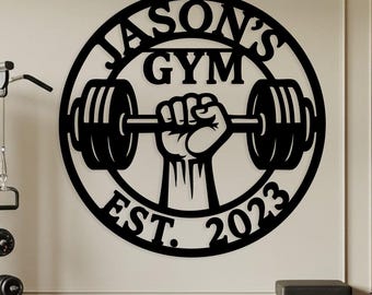 Aangepaste metalen bord sportschool, gepersonaliseerde kunst aan de muur gewichtheffen, barbell workout kamer decor, fitness naambord, cadeau voor sportschoolliefhebbers