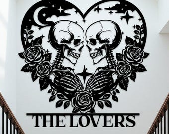 The Lovers Tarot Metal Wall Art, Gothic Couple Skeleton Heart Sign, Romantic Tarot-Inspired Decor, Above Bed Decor, Gift for Anniversary