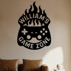Custom Gamer Zone Metal Wall Art Sign, Personalized Name Game Room Decor for Teen Bedroom Gaming Setup Man Cave, Game Console Wall Sign