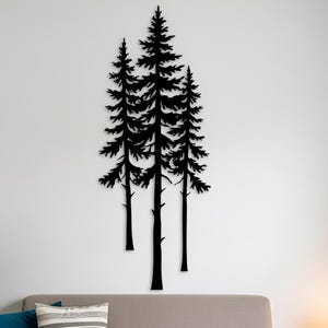 Decorazione murale in metallo con albero di pino alto, pannello rustico a forma di albero, decorazione murale verticale a forma di foresta per veranda, patio, scala, regalo naturale per esterni.