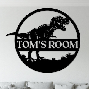 Custom Dinosaur Room Sign, Personalized T-Rex Metal Wall Art, Kids Bedroom Name Decor, Jurassic Theme Gift for Boys, Dino Room Metal Decor