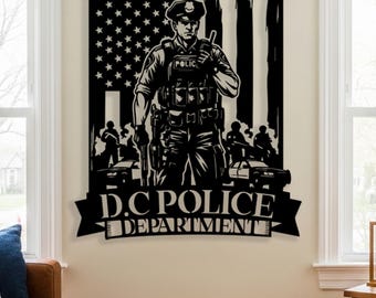 Police Officer Metal Wall Art, Law Enforcement Wall Decor, Patriotic Thin Blue Line Decor, Police Department Wall Art, Gift for Officers
