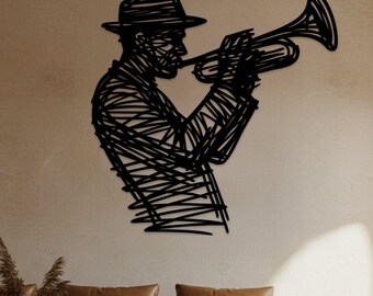 Jazz Trumpet Player Metal Wall Art, Abstract Musician Silhouette