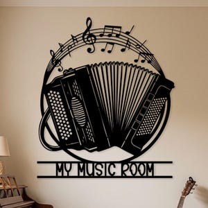 Accordion Music Studio Wall Art, Instrument Decor, Metal Music Sign with Notes and Instrument Sign, Modern Decor Gift for Accordion Players