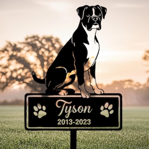 Boxer Dog Memorial Garden Stake, Custom Dog Grave Marker, Personalized Pet Loss Yard   Tribute Sign, Metal Gift for Boxer Dog Loss