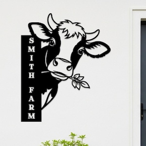 Custom Cow Farm Metal Sign, Personalized Outdoor Wall Art, Peek-A-Boo Cow Metal Sign, Vertical Country Decor, Gift for Homestead Owners