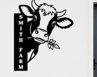 Custom Cow Farm Metal Sign, Personalized Outdoor Wall Art, Peek-A-Boo Cow Metal Sign, Vertical Cow Wall Decor, Gift for Homestead Owners