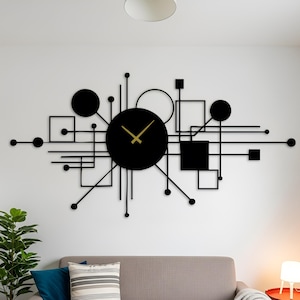 Modern Geometric Wall Clock, Large Contemporary Art Decor Gift for Minimalist Home, Abstract Metal Clock for Living Room, Office, Studio,