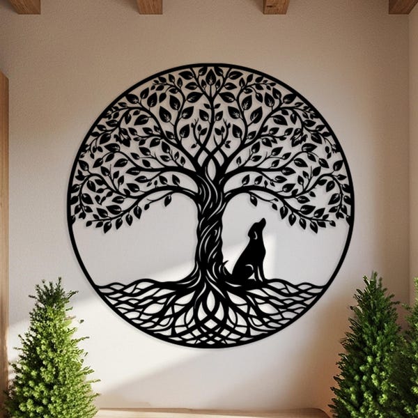 Tree of Life Dog Metal Wall Art, Oversized Zen Dog Lover Decor, Meditative Home Decor, Animal Lovers Metal Sign, Gift for Dog Loss
