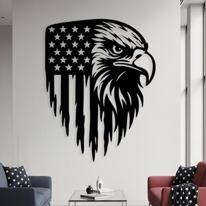 American Flag Eagle Metal Wall Art, Patriotic Bald Eagle Wall Decor, Rustic USA Flag Office Sign, Flag Metal Wall Hanging, Gift for Veterans