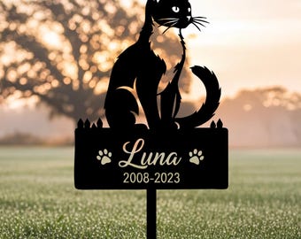 Personalized Tuxedo Cat Memorial Stake, Custom Cat Grave Marker for Garden, Outdoor Metal Pet Sign, Cat Loss Gift for Black White Cats