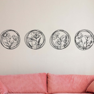 Metal Flower Wall Art, Modern Living Room Wall Decor, Staircase Wall Decor, Bedroom Wall Decor, Flowers Wall Decor, Long Horizontal Wall Art