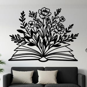Book Flower Metal Wall Decor, Floral Book Sign, Gift for Writers, Reading Nook Wall Art, Library Home Decor, Teacher Day Gift, Metal Cutout