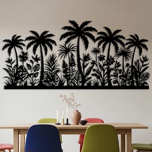 Decorazione murale in metallo con giungla tropicale, pannello con piante esotiche da esterno, decorazione murale con silhouette di palma per patio, giardino, ingresso, regalo per il proprietario di casa.