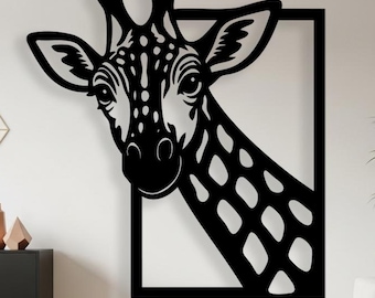 Übergroßes Giraffen-Wandbild aus Metall, vertikale Tier-Wanddekoration, gerahmtes 3D-Giraffenkopf-Schild, Safari-Wildtier-Wandkunst, Geschenk für Tierliebhaber